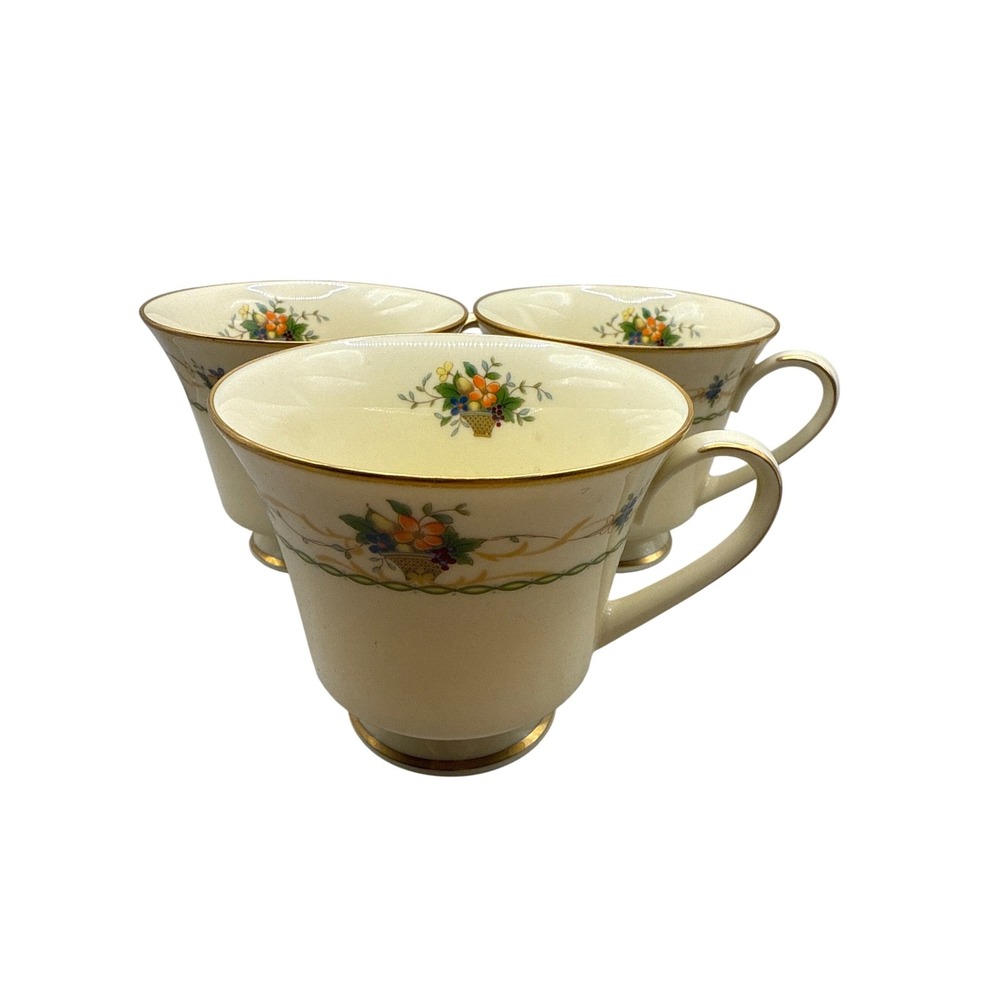 Noritake Normandy 8162 W83 Cream Fruit Basket Floral Gold Rim Cups Set of 3